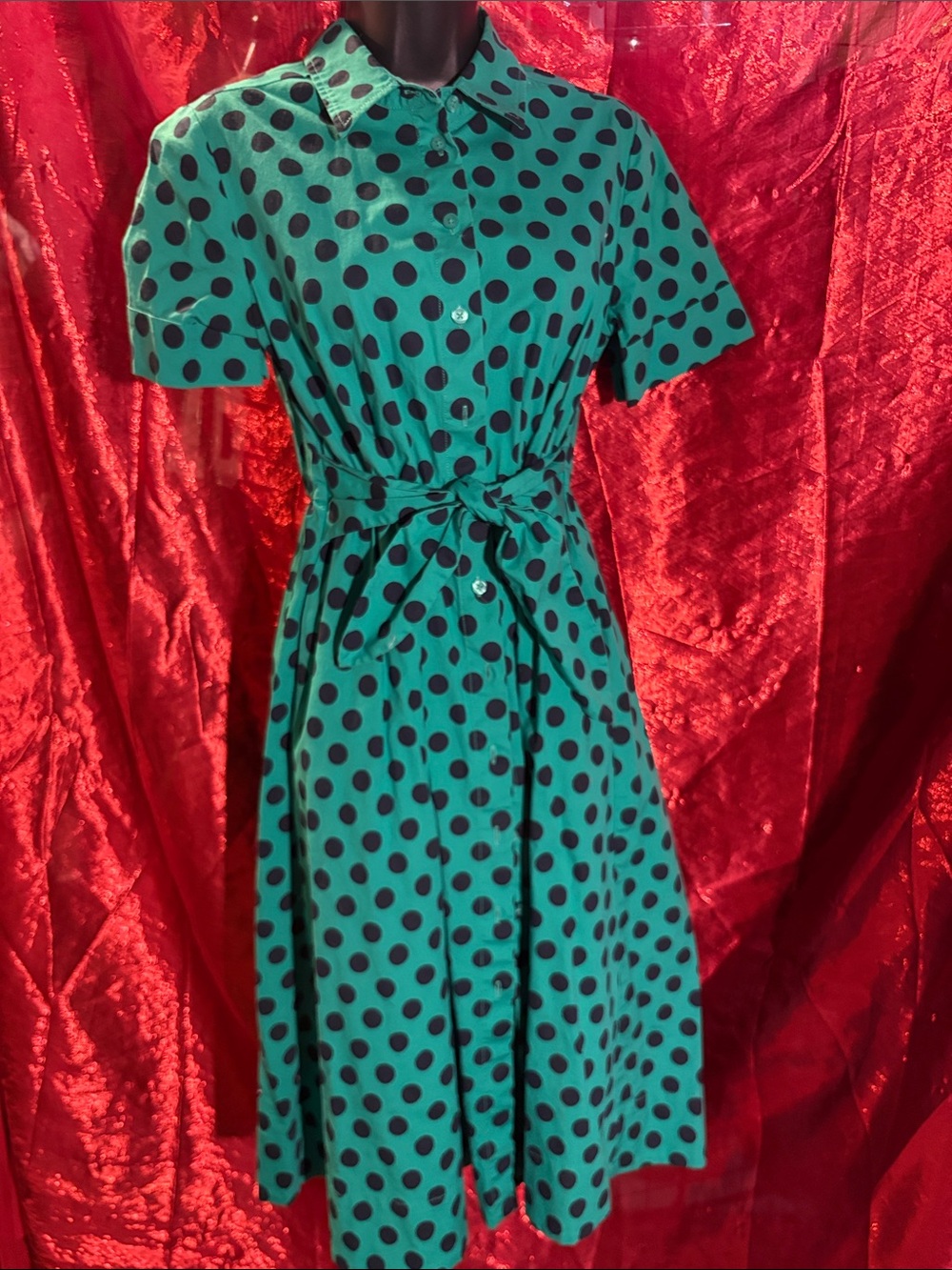 Green Polka Dot kate spade Shirt Dress with Tie Waist